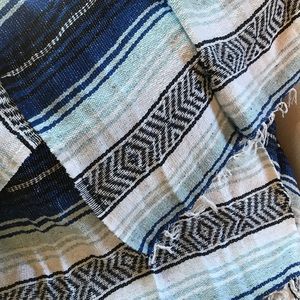 Mexican Blanket with Royal Blue, White, Silver